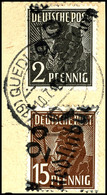 5753 QUEDLINBURG, 2 Pf. Und 15 Pf. Arbeiter A. Tadellosem Briefstück, Gepr. Dr. Böheim BPP, Katalog: 166VIb,u.a. BS - Sonstige & Ohne Zuordnung