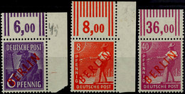 6052 6, 8 Und 40 Pf., Je Walzdruck-Oberrand, (6 Und 8 Pf. Rechte Bogenecken), Postfrisch (Falz Im Rand), Gepr. Schlegel  - Sonstige & Ohne Zuordnung