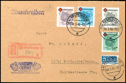 6217 10 + 20 - 40 + 80 Pfg Komplett Auf Eingeschriebenem Satzbrief Von "REUTLINGEN 4.3.49" Nach Karlsruhe Mit Ankunftsst - Other & Unclassified