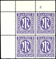 6234 3 Pfg AM-Post, Englischer Druck, Auf Papier Y, Eckrand-4er-Block Mit Platten-Nr. "6C", Tadellos Postfrisch, Unsigni - Sonstige & Ohne Zuordnung