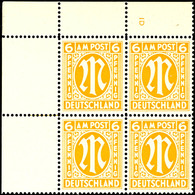 6246 6 Pfg AM-Post, Englischer Druck, Eckrand-4er-Block Mit Platten-Nr. "1D", Tadellos Postfrisch, Unsigniert, Mi. 366,- - Sonstige & Ohne Zuordnung