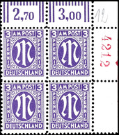 6254 4 Pfg AM-Post, Deutscher Druck, Eckrand-4er-Block Mit Roter Bogenrandzählnummer "4212", Tadellos Postfrisch, Unsign - Sonstige & Ohne Zuordnung