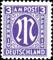 6255 3 Pf. AM-Post Deutscher Druck, Blauviolett, Gez. 11½, Postfrisch, Fotobefund Hettler BPP: "echt, Senkr. Zähnung Ung - Other & Unclassified