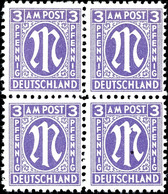 6258 3 Pfg AM-Post, Deutscher Druck, Mit Plattenfehler XIV Im 4er-Block Mit Normalmarken, Tadellos Postfrisch, Unsignier - Other & Unclassified