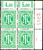 6260 5 Pfg AM-Post, Deutscher Druck, Eckrand-4er-Block Mit Roter Bogenrandzählnummer "2395", Tadellos Postfrisch, Unsign - Other & Unclassified