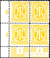 6262 6 Pfg AM-Post, Deutscher Druck, Mit Fehlerhafter Bogenrandinschrift Im Eckrand-4er-Block Mit Normalmarken, Tadellos - Other & Unclassified