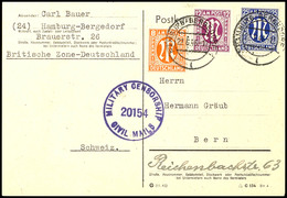 6264 8 Pfg AM-Post Zusammen Mit 12 Und 25 Pfg, Alle Deutscher Druck, Auf Portogerechter Auslands-Portkarte Von "HAMBURG- - Other & Unclassified