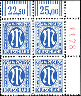 6276 25 Pfg AM-Post, Deutscher Druck, Eckrand-4er-Block Mit Roter Bogenrandzählnummer "1178", Tadellos Postfrisch, Unsig - Other & Unclassified