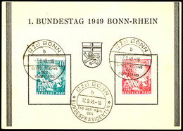 6451 10 Und 20 Pf. Bundestag A. Sonderkarte Mit Ersttagsstempel Bonn "Erste Sitzung D. Bundestages" Und Zusätzlichem Ste - Sonstige & Ohne Zuordnung