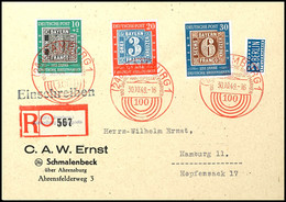 6460 10 Pfg. Bis 30 Pfg. 100 Jahre Dt. Briefmarken Komplett, Je Mit Rotem SST HAMBURG 30.10.49" Auf R-Ortsbrief Der 2. G - Sonstige & Ohne Zuordnung