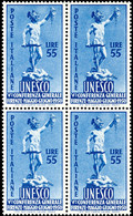 6772 20 U. 55 L. UNESCO, Postfrische 4er-Blocks, Mi. 320.-, Katalog: 791/92 ** - Sonstige & Ohne Zuordnung