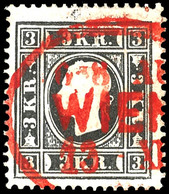 6861 3 Kr. Schwarz, Type Ib ( Beide R Verstümmelt), Entwertet Mit Rotem Stempel "WIEN", Tadellose Erhaltung, Fotobefund  - Sonstige & Ohne Zuordnung