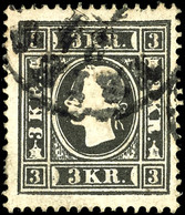 6863 1858, 3 Kr. Franz Joseph, Type II, Gestempelt Mit K1, Links Unten Zwei Zähne Verkürzt, Sonst Gut Gezähnt, Mi. 230.- - Sonstige & Ohne Zuordnung