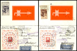 7026 20 F. Briefmarken-Ausstellungsblock Mit ESST BUDAPEST 6.5.34 Auf Erstflug-Doppelkarte "Budapest-Debrecen" Mit Allen - Sonstige & Ohne Zuordnung