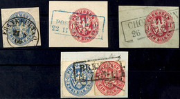 7790 1861 - 1863, 4 Briefstücke Mit Ganzsachenausschnitten, 2 Viereckig Geschnitten  BS - Sonstige & Ohne Zuordnung