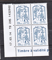 France 4768 Marianne  Bloc De 4 Coin Daté 17 03 14 Neuf ** TB MNH Sin Charnela - 2010-....