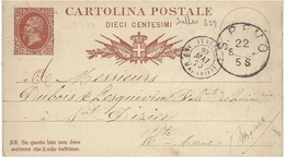 1879- C P E P  10 C Italien De S.PENO Pour St Dizier Entrée   ITALIE AMB.MARSEILLE  I Noir - Schiffspost