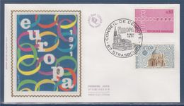 = Europa 1971 Sauvegarde De Venise, 8 Mai 71 Enveloppe Strasbourg, Basilique De La Salute Et Chaine N°1676 Et 1677 - 1971