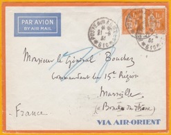 1934 - Enveloppe Par Avion AIR ORIENT Du SP 610 Damas, Syrie Vers Marseille, Poste Aux Armées - FM + Taxe Aérienne - Cachets Militaires A Partir De 1900 (hors Guerres)