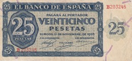 BILLETE DE ESPAÑA DE 25 PTAS DEL 21/11/1936 SERIE B CALIDAD  MBC (VF) (BANKNOTE) - 25 Peseten