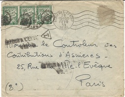 1932- Lettre D'Asnières ( Hts De Seine) Non Affr.  TAXEE, Puis Représentée TAXEE De Nouveau  Et Refusée Pour TAXE - 1859-1959 Lettres & Documents