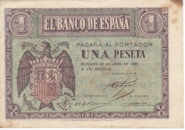 BILLETE DE BURGOS DE 1 PTA DEL 30 ABRIL 1938 SERIE E CALIDAD MBC (VF)  (BANKNOTE) - 1-2 Peseten