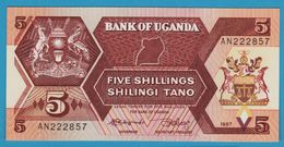 UGANDA 5 Shillings / Shilingi 	1987	Serie AN222857 P# 27 ELEPHANT - Ouganda