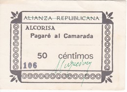 BILLETE DE 50 CENTIMOS DE LA ALIANZA REPUBLICANA DE ALCORISA (TERUEL)   (BANKNOTE) - Other & Unclassified