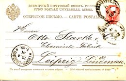 RUSSIE. Entier Postal à Destination De Leipzig-Lindenau Avec Oblitération De 1894. - Interi Postali