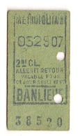 ANCIEN TICKET DE METRO BANLIEUE   ALLER ET RETOUR   VALABLE POUR CE JOUR SEULEMENT CPA1446 - Europe