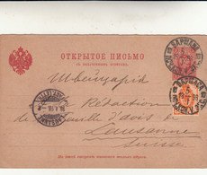 Russia To Losanna, Suisse. Post Card Intero Postale 1898 - Ganzsachen