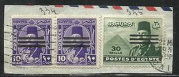 EGYPT EGITTO 1953 KING FAROUK RE ROI 10m VIOLET + 30m OL GREEN OVERPRNTED IN BLACK USATO USED OBLITERE' - Oblitérés