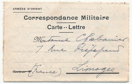 Carte Lettre De Franchise Militaire - Edition Privée - Mention Imprimée "Armées D'Orient" -   1916 - Brieven En Documenten