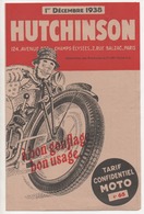 Dépliant 3 Volets Tarif Confidentiel   Pneus Et Chambres De Moto HUTCHINSON Décembre 1938 - Reclame