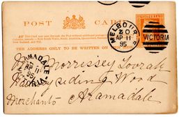 CP De Melbourne Victoria  (11.04.1895) Pour Armadale, Australia - Postal Stationery