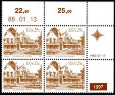 South Africa - 1982 Architecture Definitive 25c Reprint Control Block 1997 88.01.13 (**) # SG 523 , Mi 613I - Blocks & Sheetlets