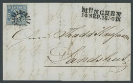 BAYERN 2Ia BRIEF, 1850, 3 Kr. Blau, Platte 1, Voll-breitrandig Mit 3 Schnittlinien, Mit MR-Stempel 217 Von MÜNCHEN Nach  - Other & Unclassified