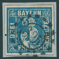 BAYERN 2IIA BrfStk, 1850, 3 Kr. Blau Ausgefüllte Ecken, Unterhalb Der Großen 3 Unbedrucktes Feld, Offener MR-Stempel 325 - Sonstige & Ohne Zuordnung