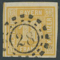 BAYERN 7 O, 1854, 18 Kr. Gelblichorange, Offener Mühlrad-Stempel 28, Allseits Breitrandig, Seidenfaden Teils Etwas Gelös - Otros & Sin Clasificación