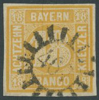 BAYERN 7 O, 1854, 18 Kr. Gelblichorange, Mühlrad-Stempel 467, Repariert Wie Pracht - Other & Unclassified