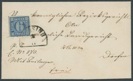 BAYERN 10 BRIEF, 1862, 6 Kr. Blau, Breitrandig Auf Brief Mit Seltenem Segmentstempel FREISING, Prachtbrief, Gepr. Schmit - Sonstige & Ohne Zuordnung