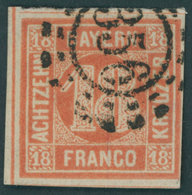 BAYERN 13b O, 1866, 18 Kr. Blassrot, Offener MR-Stempel 356, Voll-breitrandig, Kabinett, Gepr. Brettl, Mi. 600.- - Sonstige & Ohne Zuordnung