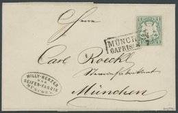 BAYERN 14c BRIEF, 1868, 1 Kr. Dunkelblaugrün Auf Ortsbrief MÜNCHEN, Kabinett, Gepr. Schmitt - Altri & Non Classificati
