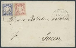 BAYERN 15,21a BRIEF, 1869, 7 Kr. Ultramarin Und 3 Kr. Karmin Mit Segmentstempel PAPPENHEIM Auf Brief Nach Turin, Pracht, - Sonstige & Ohne Zuordnung