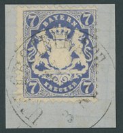 BAYERN 25Yc BrfStk, 1870, 7 Kr. Dunkelblau, Wz. Weite Rauten, Prachtbriefstück, Gepr. Pfenninger, Mi. (220.-) - Sonstige & Ohne Zuordnung