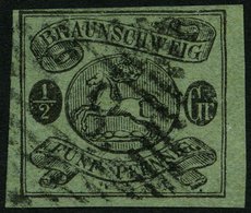 BRAUNSCHWEIG 10A O, 1863, 1/2 Gr. Schwarz Auf Lebhaftgraugrün, Nummernstempel 8, Pracht, Signiert R.F. Engel, Mi. 300.- - Braunschweig