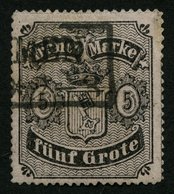 BREMEN 7B O, 1862, 5 Gr. Schwarz Auf Hellkarmingrau, Durchstich D 1II, Kleine Korrigierte Stelle Am Rand Sonst Pracht, M - Brême