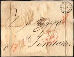HAMBURG - GRENZÜBERGANGSSTEMPEL 1846, T 10 JUN, In Rot Auf Brief Von Königsberg Nach London, Rückseitiger Durchgangsstem - Prephilately