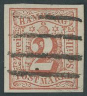 HAMBURG 3 O, 1859, 2 S. Orangerot, Breitrandig, Pracht, Mi. 130.- - Hambourg