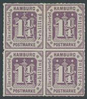 HAMBURG 20a VB *, 1866, 11/4 S. Dunkelbraunviolett Im Viererblock, Falzreste, Pracht - Hambourg